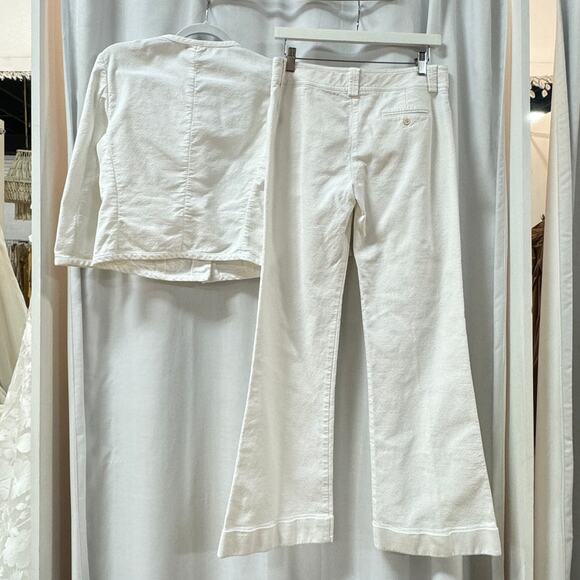 Piazza Sempione Long Sleeve Crop Jacket & Flare Pants Set White Women's 44 / M - Picture 4 of 9
